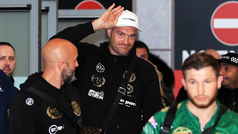 Tyson Fury arrives at Manchester Airport following his WBC heavyweight championship rematch with Deontay Wilder