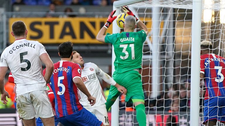 Crystal Palace goalkeeper Vicente Guaita scores an own goal