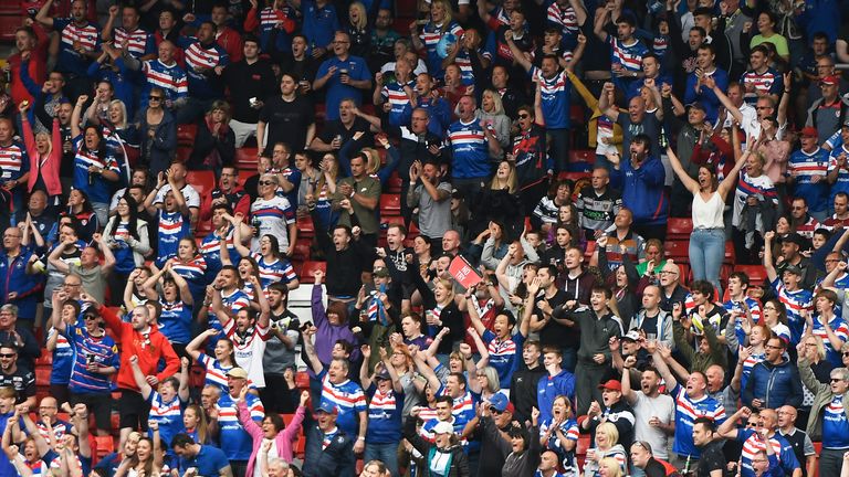 Wakefield fans celebrate during a match last season