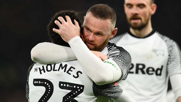 Wayne Rooney celebrates his penalty in Derby's 4-2 win over Northampton