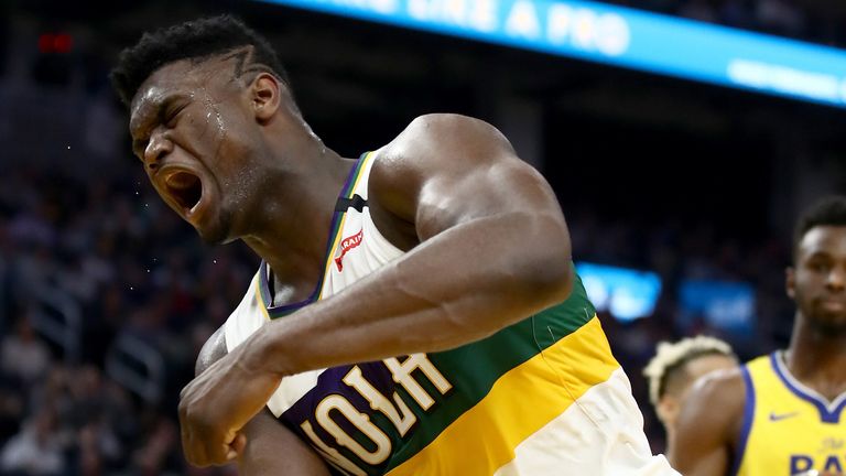 Zion Williamson roars in celebration after scoring against Golden State