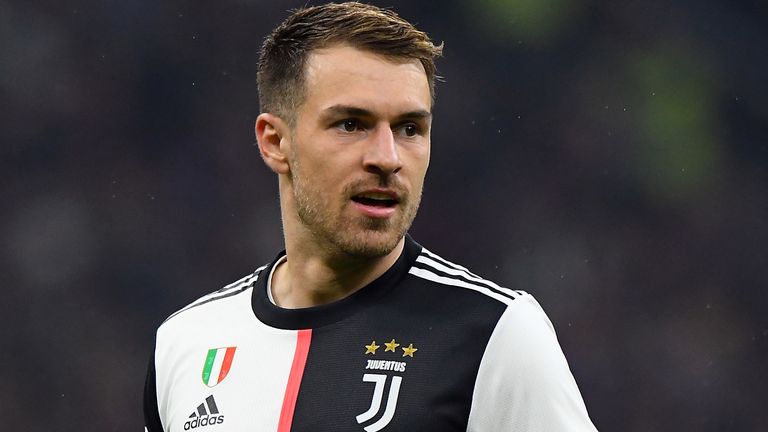 Aaron Ramsey of Juventus looks on during the Coppa Italia Semi Final match between AC Milan and Juventus at Stadio Giuseppe Meazza on February 13, 2020 in Milan, Italy.