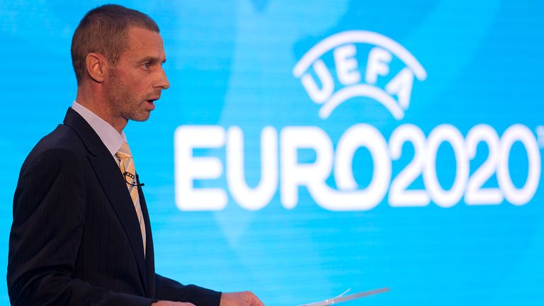 UEFA president, Aleksander Ceferin speaks an event to launch the logo for the 2020 UEFA European Championship football tournament in London on September 21, 2016. 
