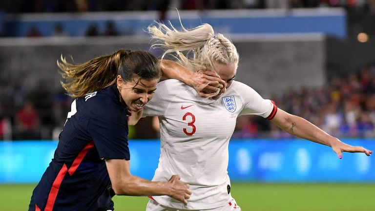 Alex Greenwood had a difficult time dealing with Tobin Heath down the England left