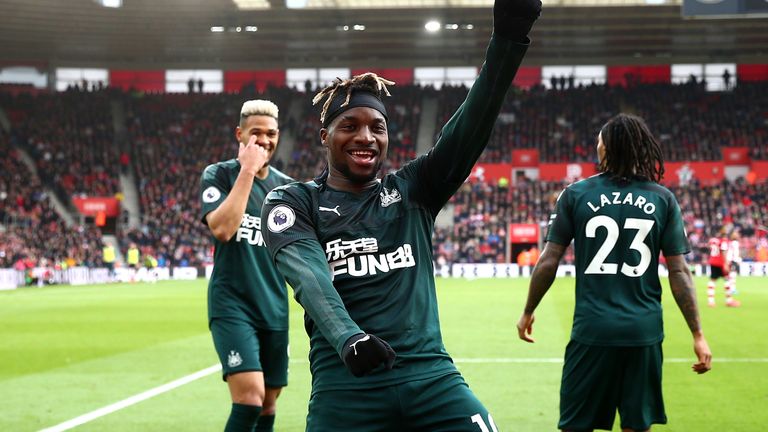 Allan Saint-Maximin of Newcastle United celebrates after scoring 