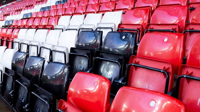 general view inside the empty stadium prior to the UEFA Champions League round of 16 second leg match between Liverpool FC and Atletico Madrid at Anfield on March 11, 2020 in Liverpool, United Kingdom