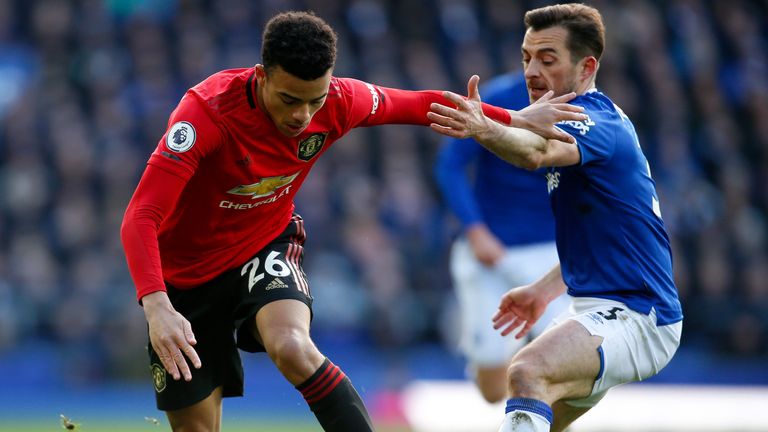 Mason Greenwood battles with Leighton Baines