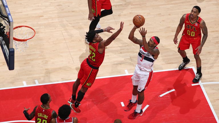 Bradley Beal of the Washington Wizards shoots the ball against the Atlanta Hawks
