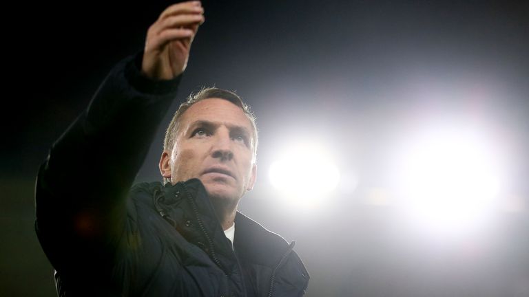  Brendan Rodgers the head coach / manager of of Leicester City during the Premier League match between Wolverhampton Wanderers and Leicester City at Molineux on February 14, 2020 in Wolverhampton, United Kingdom