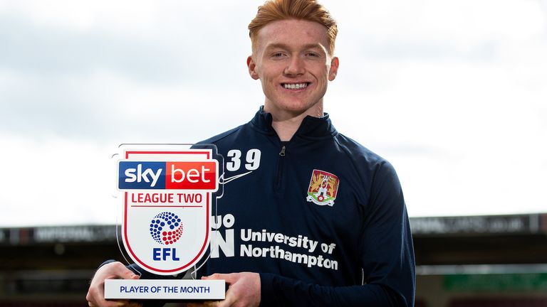 Callum Morton of Northampton Town wins the Sky Bet League Two Player of the Month award for February 2020 - Mandatory by-line: Robbie Stephenson/JMP - 10/03/2020 - FOOTBALL - Sixfields Stadium - Northampton, England - Sky Bet Player of the Month Award