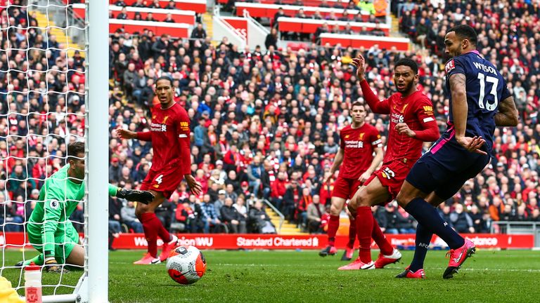 Calum Wilson makes it 1-0 at Anfield