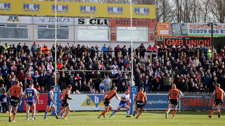 Crowds watch the Betfred Super League match at The Mend-A-Hose Jungle, Castleford. PA Photo. Picture date: Sunday March 15, 2020. See PA story RUGBYL Castleford. Photo credit should read: Richard Sellers/PA Wire. RESTRICTIONS: Editorial use only. No commercial use. No false commercial association. No video emulation. No manipulation of images.        