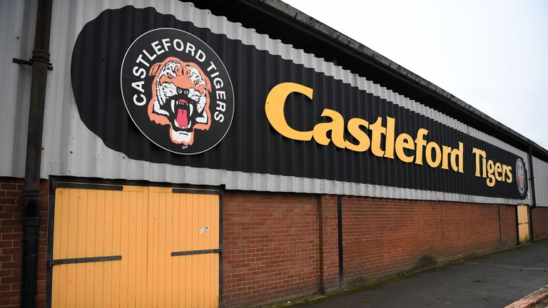 General view of the Wheldon Road, home of Castleford Tigers on March 18, 2020 in Castleford, England. (Photo by Gareth Copley/Getty Images)