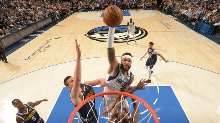 Willie Cauley-Stein of the Dallas Mavericks shoots the ball against the Denver Nuggets