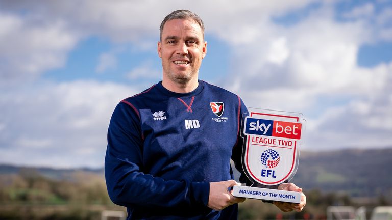 Cheltenham Town manager Michael Duff receives his Sky Bet League Two Manager of the Month award for February 2020 - Mandatory by-line: Ryan Hiscott/JMP - 12/03/2020 - SPORT- Cheltenham Town Training Ground - Cheltenham, United Kingdom - Sky Bet League Two Manager of the Month - February 2020 - Michael Duff