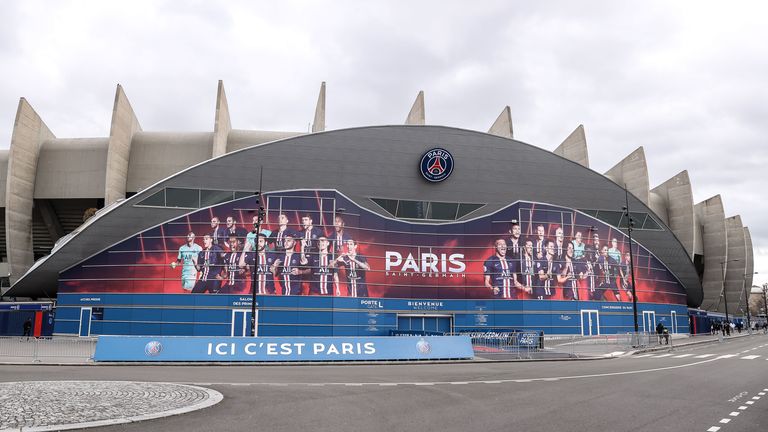 A view of Parc des Princes in Paris ahead of PSG vs Dortmund in the Champions League. The match will take place behind closed doors due to the Coronavirus outbreak