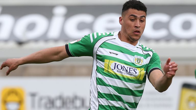 Courtney Duffus of Yeovil Town in action during the Sky Bet League Two match between Northampton Town and Yeovil Town at PTS Academy Stadium on April 27, 2019 in Northampton, United Kingdom.