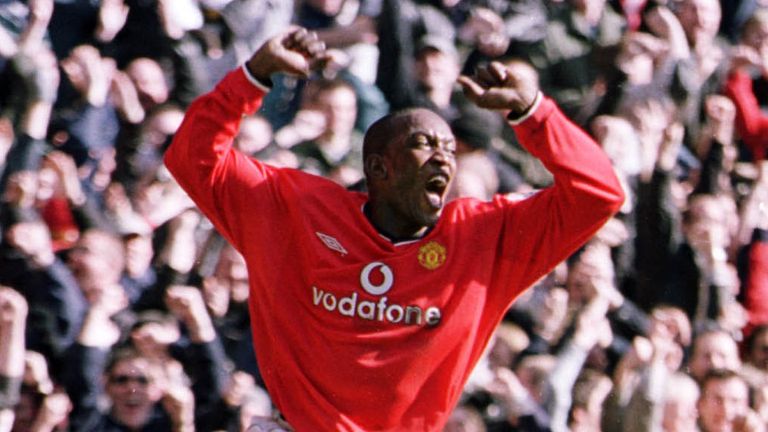 Dwight Yorke scored a hat-trick as Man Utd thrashed Arsenal at Old Trafford on February 25, 2001