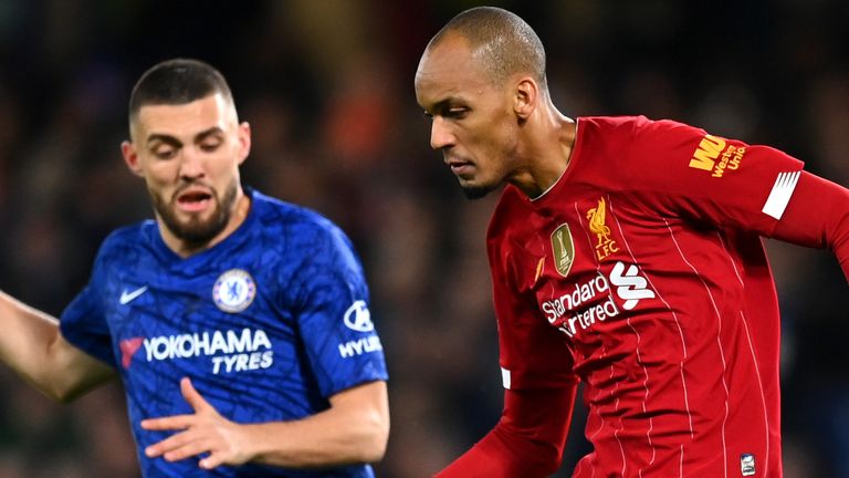 Fabinho in action with Mateo Kovacic at Stamford Bridge