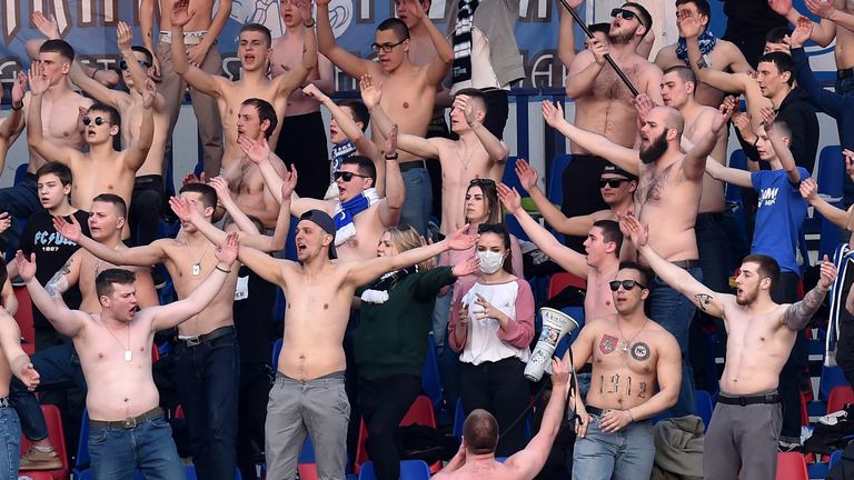 Few face masks were visible as FC Minsk fans watched their team play in Belarus