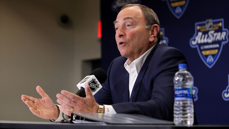 NHL commissioner Gary Bettman addresses the media