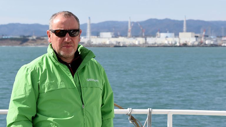 Greenpeace senior nuclear specialist Shaun Burnie at the Fukushima Daiichi plant in 2016 