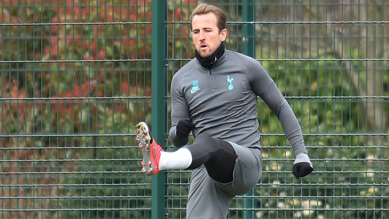 Harry Kane pictured in training after recovering from injury