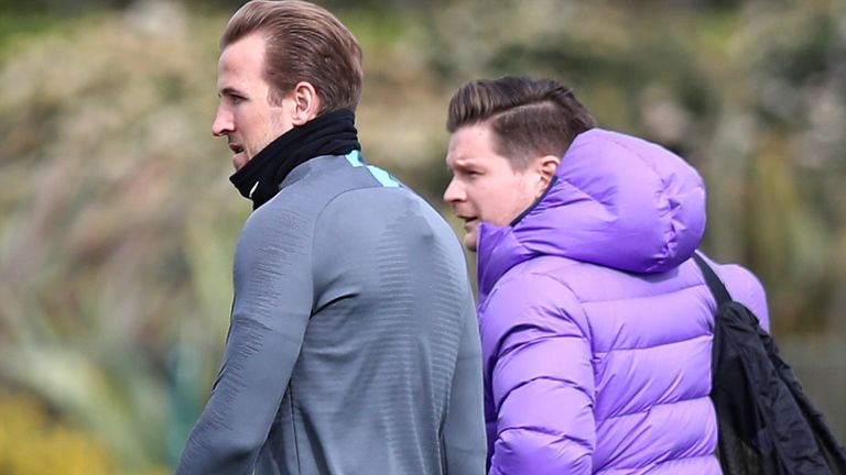Harry Kane pictured in training after recovering from injury