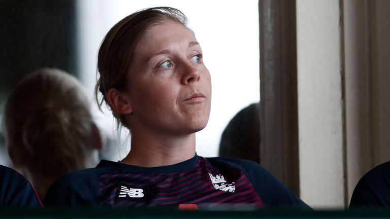 England captain Heather Knight looks on as rain ruins her team's semi-final against India in the T20 World Cup
