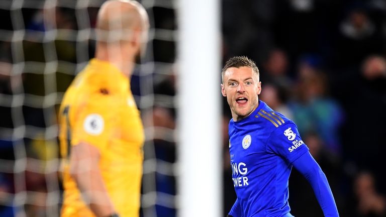 Jamie Vardy scored his first goal of 2020 to double Leicester's lead