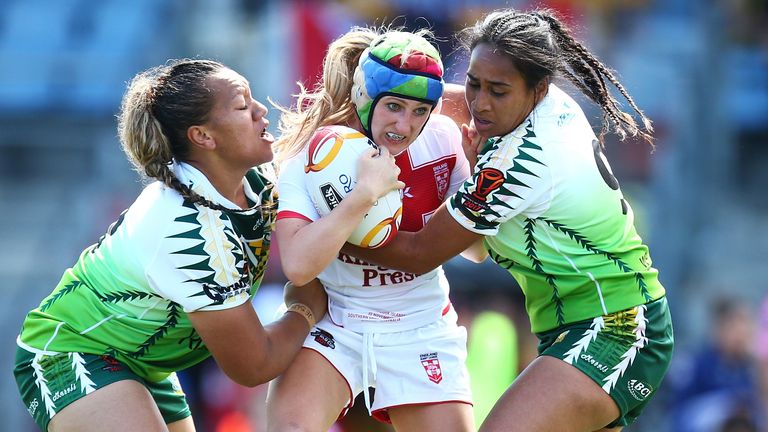 Jodie Cunningham during the Women's Rugby League World Cup match between England and the Cook Islands at Southern Cross Group Stadium on November 22, 2017 in Sydney, Australia.