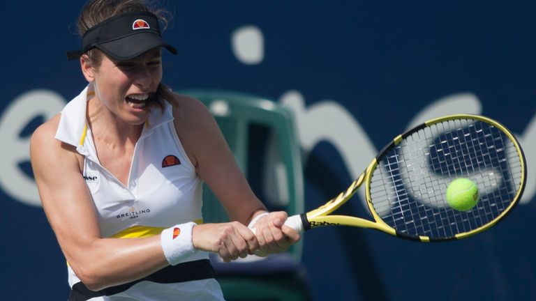 Johanna Konta returns the ball to the Czech Republic's Marie Bouzkova (out of frame) during their Monterrey WTA Open women's semi-final singles tennis match in Monterrey, Nuevo Leon State, Mexico on March 7, 2020