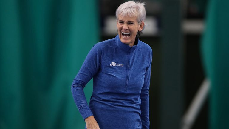 Judy Murray and Jamie Murray conduct a tennis coaching session during day six of the Murray Trophy at Scotstoun Leisure Centre on September 21, 2019 in Glasgow, Scotland.