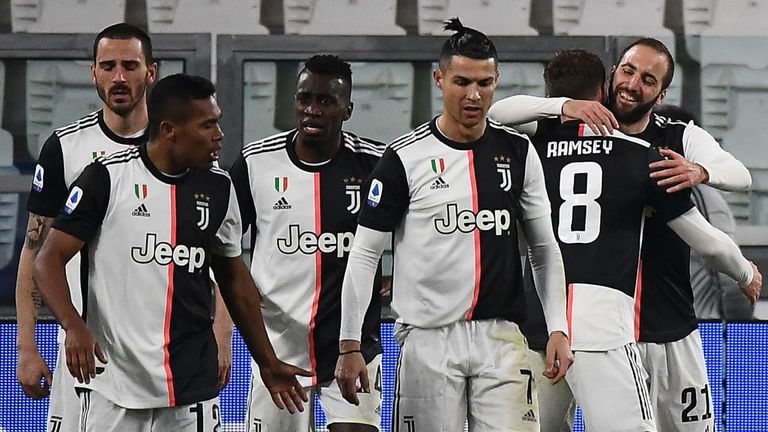 Juventus celebrate a goal against Inter Milan