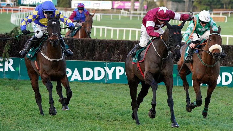 Kemboy (L) challenges Delta Work (C) and Presenting Percy (R) at Leopardstown in February