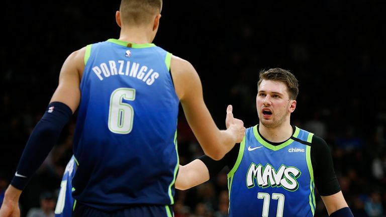 Kristaps Porzingis and Luka Doncic in action for the Dallas Mavericks