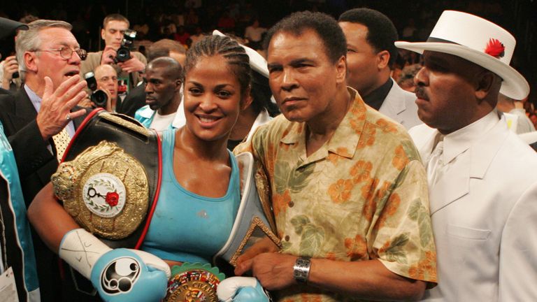 Laila Ali, pictured with her iconic father, is retired but hinted at a comeback to fight Shields