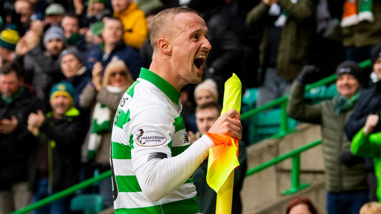Leigh Griffiths celebrates after scoring to make it 1-0 Celtic
