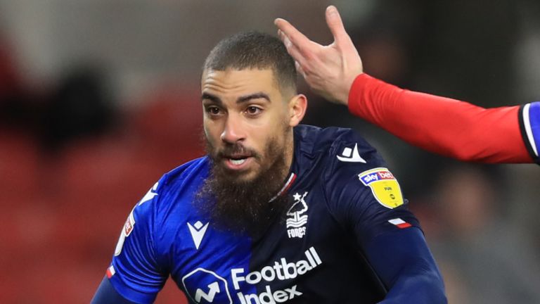 Nottingham Forest's Lewis Grabban celebrates scoring his side's second goal of the game during the Sky Bet Championship match at the Riverside Stadium, Middlesbrough. PA Photo. Picture date: Monday March 2, 2020. See PA story SOCCER Middlesbrough. Photo credit should read: Owen Humphreys/PA Wire. RESTRICTIONS: EDITORIAL USE ONLY No use with unauthorised audio, video, data, fixture lists, club/league logos or "live" services. Online in-match use limited to 120 images, no video emulation. No use in betting, games or single club/league/player publications.