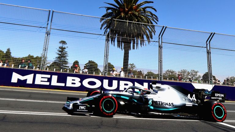 Lewis Hamilton of Great Britain driving the (44) Mercedes AMG Petronas F1 Team Mercedes W10 on track during practice for the F1 Grand Prix of Australia at Melbourne Grand Prix Circuit on March 15, 2019