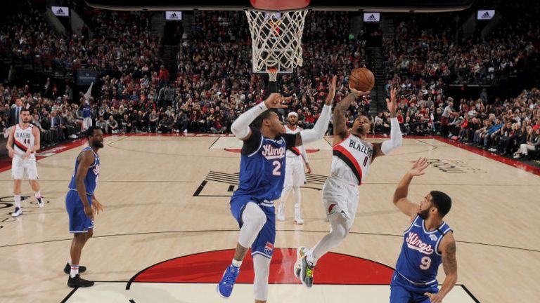 Damian Lillard of the Portland Trail Blazers shoots the ball against the Sacramento Kings