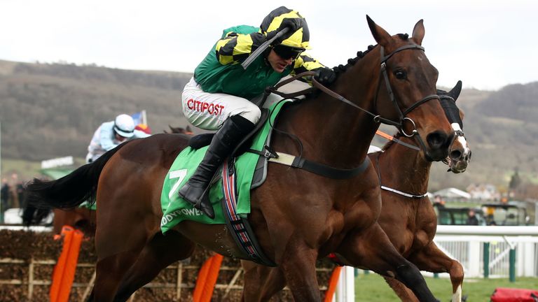 Lisnagar Oscar ridden by jockey Adam Wedge on his way to winning the Paddy Power Stayers... Hurdle during day three of the Cheltenham Festival at Cheltenham Racecourse. PA Photo. Picture date: Thursday March 12, 2020. See PA story RACING Cheltenham. Photo credit should read: Tim Goode/PA Wire. RESTRICTIONS: Editorial Use only, commercial use is subject to prior permission from The Jockey Club/Cheltenham Racecourse.