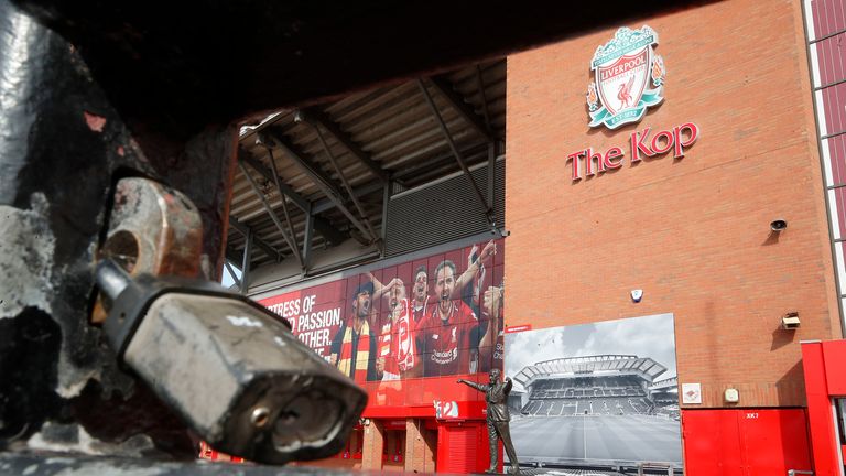 A general view of a locked gate at Anfield