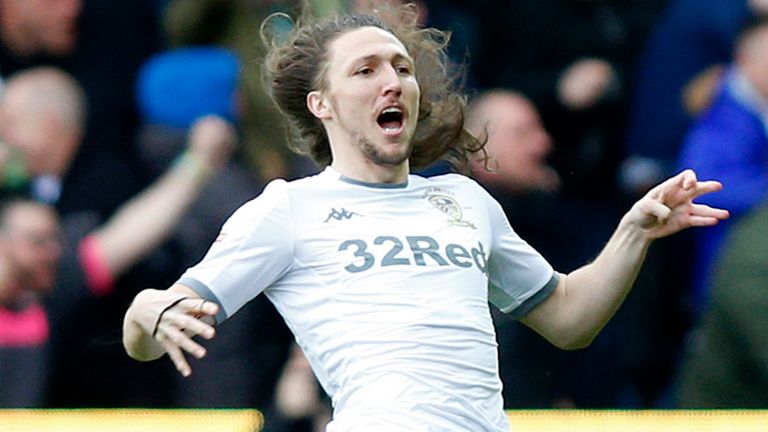 Luke Ayling celebrates his goal against Huddersfield