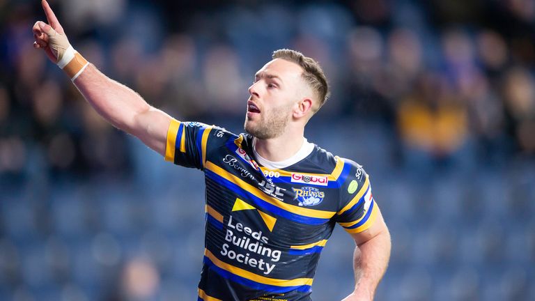 Picture by Allan McKenzie/SWpix.com - 05/03/2020 - Rugby League - Betfred Super League - Leeds Rhinos v Toronto Wolfpack - Emerald Headingley Stadium, Leeds, England - Leeds's Luke Gayle celebrates his try against Toronto.