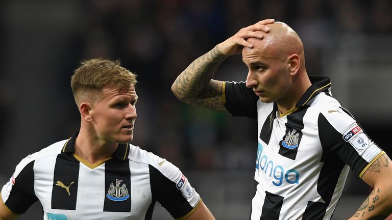 during the Sky Bet Championship match between Newcastle United and Leeds United at St James&#39; Park on April 14, 2017 in Newcastle upon Tyne, England.