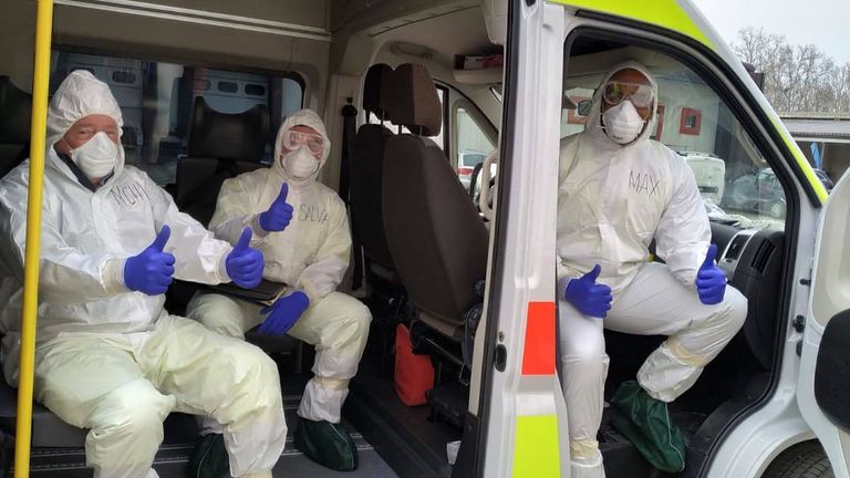 Italy flanker Maxime Mbanda volunteering as an ambulance driver in Parma during the coronavirus pandemic (Maxime Mbanda/PA Wire)