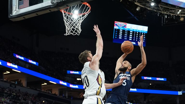 Jordan McLaughlin of the Minnesota Timberwolves drives to the basket against the New Orleans Pelicans
