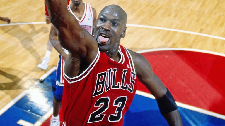 Michael Jordan soars to the rim for a dunk