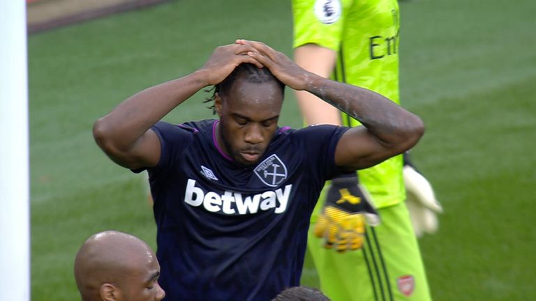 Michail Antonio after his miss against Arsenal